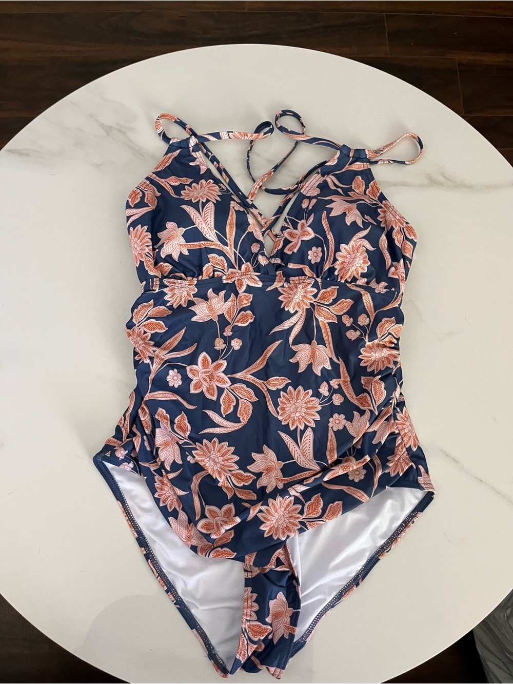 Navy Floral One-Piece Swimsuit with Flowers